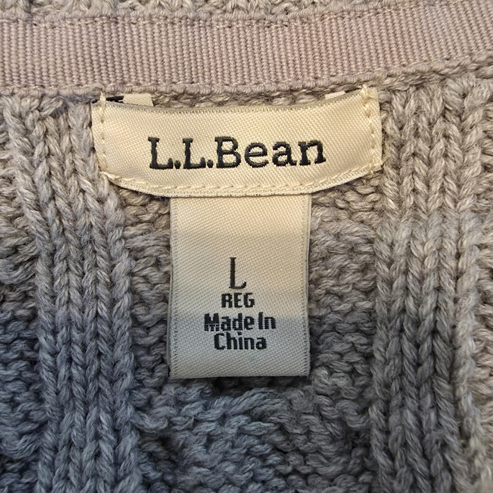L.L. Bean Women Fisherman Grey Cable Knit Sweater Full Front Zip L - Picture 12 of 12